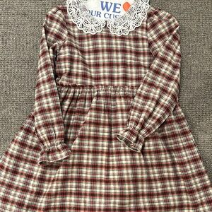 Charming Plaid Kids Dress with Lace Collar